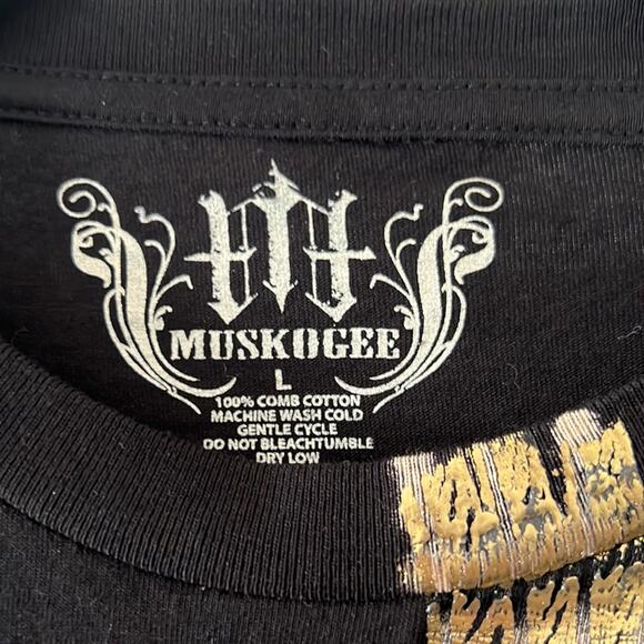 Muskogee Mens Large Black Metallic Graphic Print Tee Shirt - Picture 2 of 7